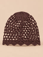 Bonnet femme ajouré léger au crochet, café, vue de face