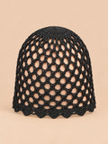 Bonnet femme ajouré léger au crochet, noir, vue de face