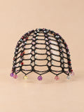 Bonnet ajouré perlé au crochet pour femme, coloris noir, vue de face