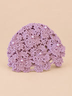 Bonnet au crochet ajouré à perles pour femme, coloris Lavande, vue de face