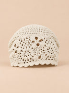 Béret femme à fleurs au crochet, beige, vue de face