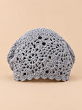 Béret femme à fleurs au crochet, gris, vue de face
