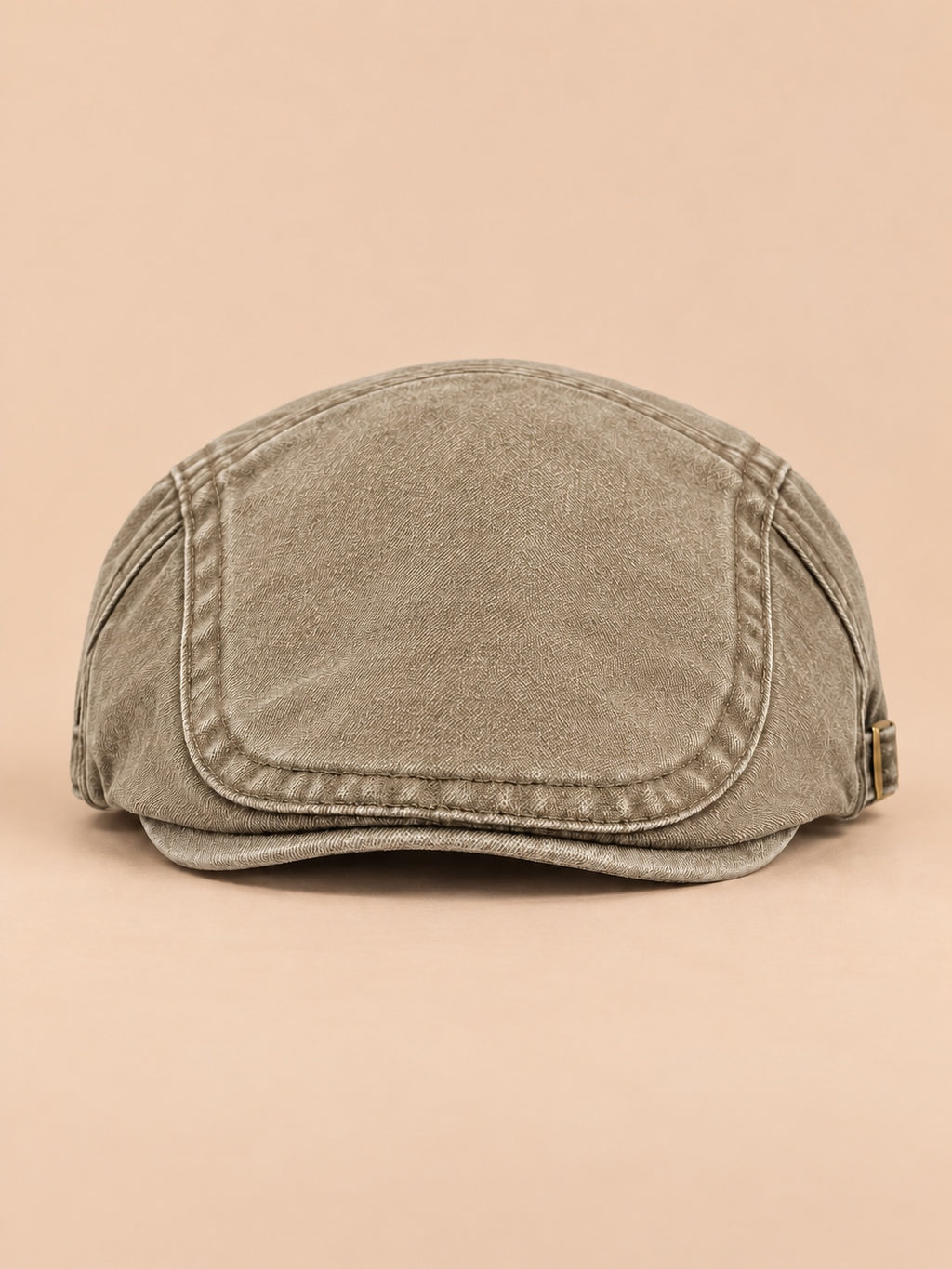 Béret de peintre réglable à visière en coton rétro, beige, modèle 5, vue de face.