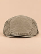Béret de peintre réglable à visière en coton rétro, beige, modèle 5, vue de face.