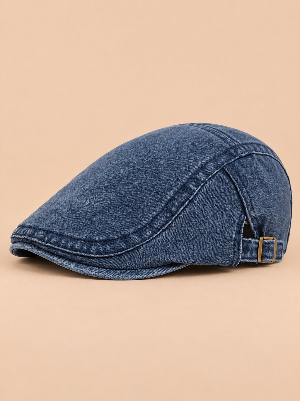 Béret de peintre réglable à visière en coton rétro, bleu, modèle 2, vue de trois quarts.