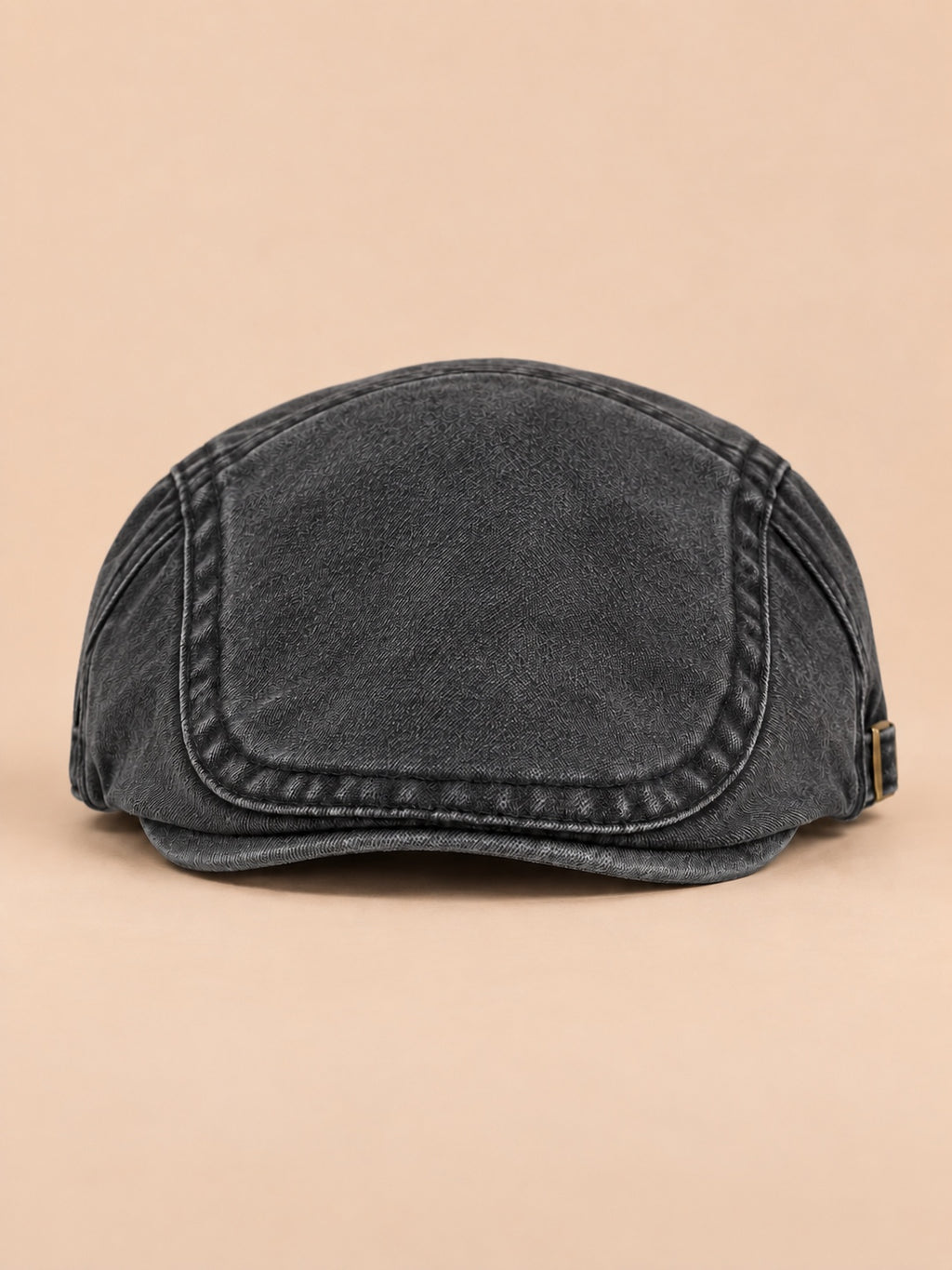 Béret de peintre réglable à visière en coton rétro, noir, modèle 4, vue de face.