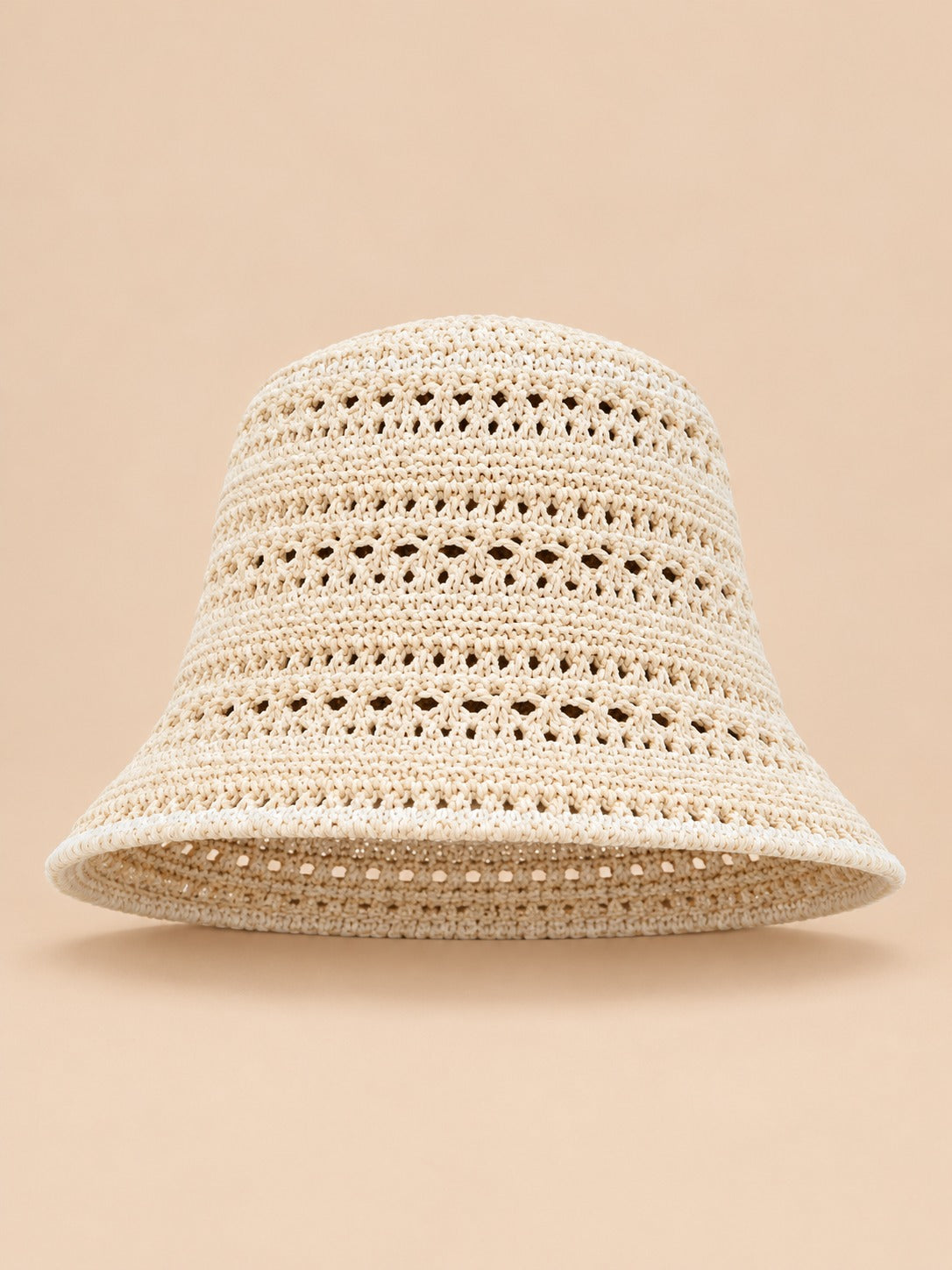Bob femme à large bord au crochet, beige, vue de face