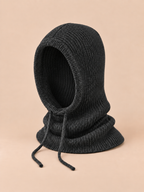 Cagoule capuche en pure laine gris fonce avec tour de cou, vue de trois quarts
