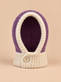 Cagoule femme à écharpe intégrée violet et écru, vue de face.