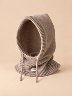 Cagoule femme en laine kaki, col intégré et cordons, vue de face