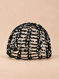 Bonnet calotte au crochet à sequins, noir, vue de face