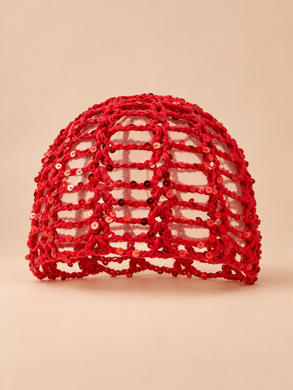 Bonnet calotte au crochet à sequins, rouge, vue de face