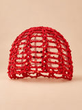 Bonnet calotte au crochet à sequins, rouge, vue de face