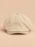 Casquette gavroche plate beige style britannique vintage, vue de face