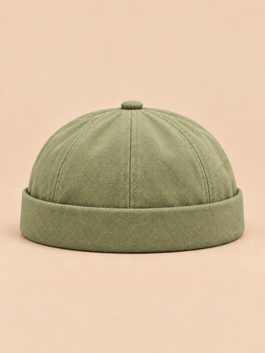 Bonnet docker style ouvrier vert armée, vue de face.