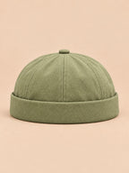 Bonnet docker style ouvrier vert armée, vue de face.