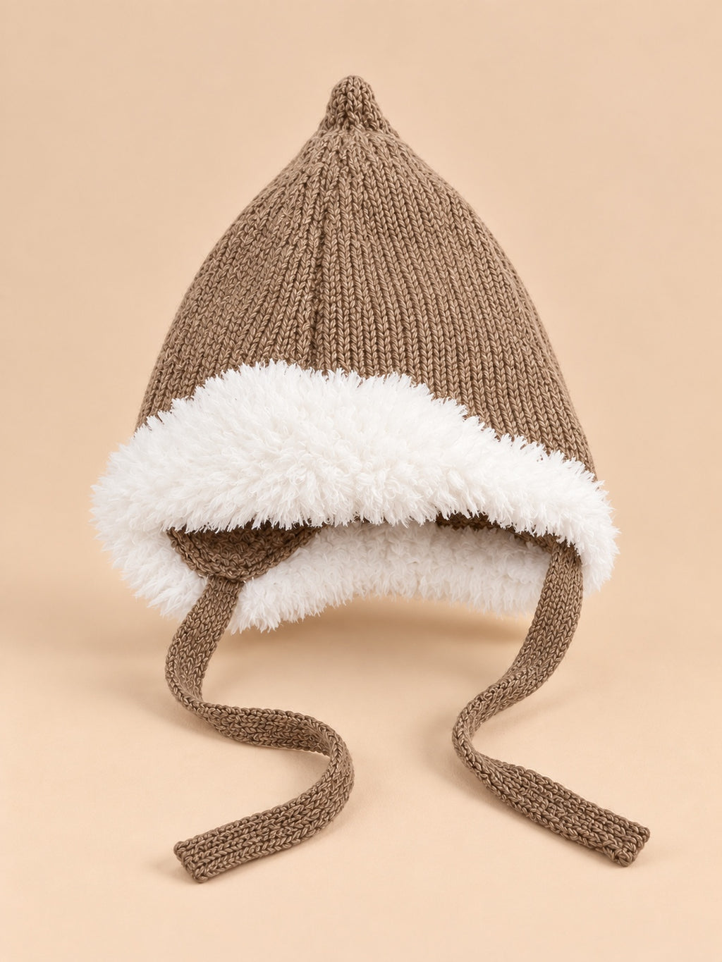 Bonnet enfant lutin à oreillettes kaki, vue de face.