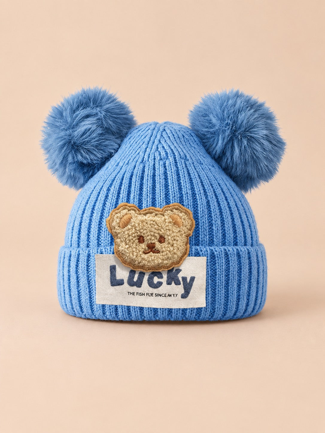 Bonnet enfant au tricot ou crochet, modèle Bleu 1, vue de face