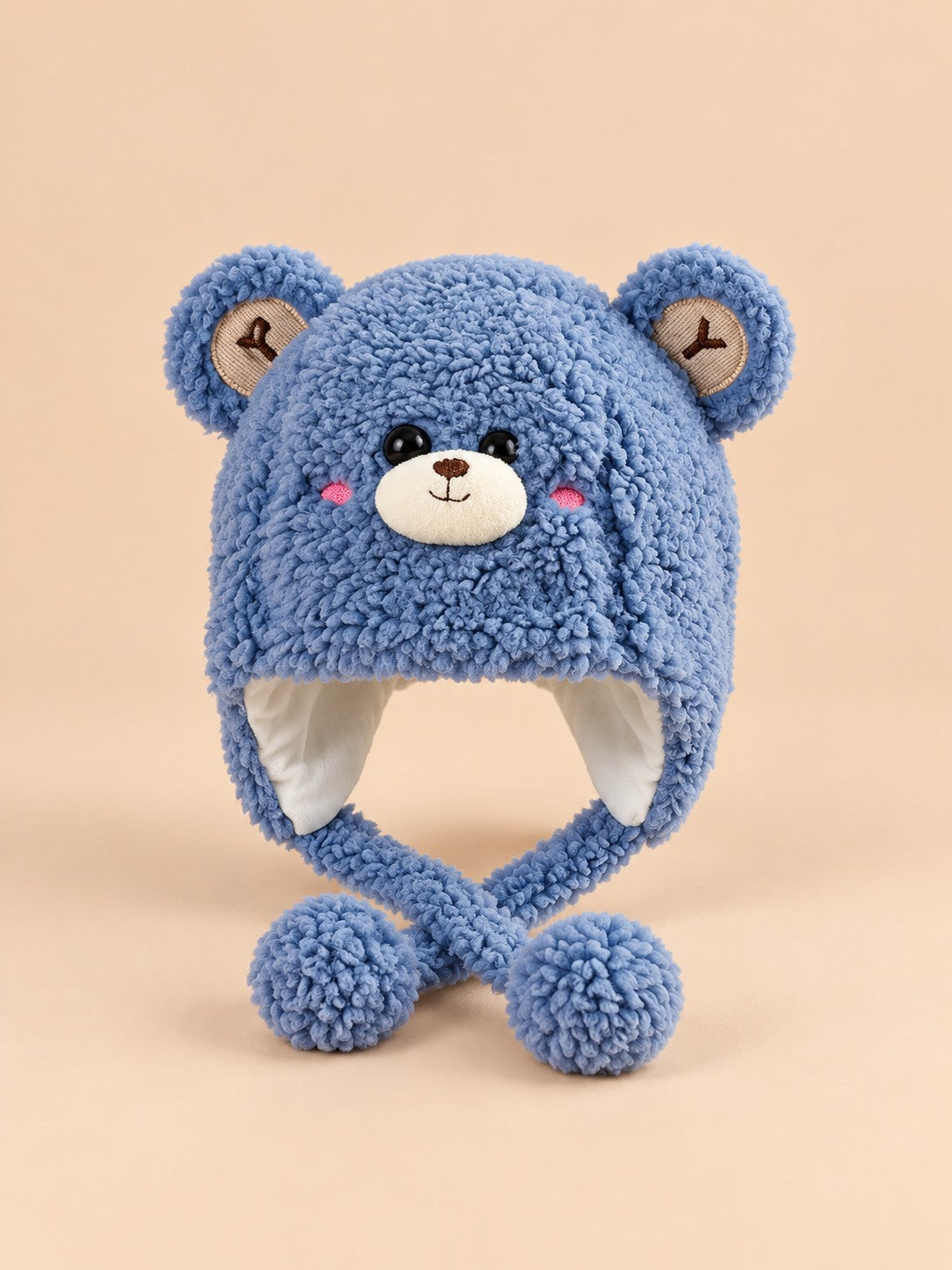 Bonnet enfant au tricot ou crochet, modèle Bleu, vue de face