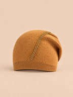 Bonnet ENJOYFUR à strass en laine mélangée jaune, vue de face.