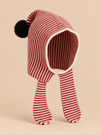 Cagoule enfant rayée modèle A1, vue de face, fond pêche sable