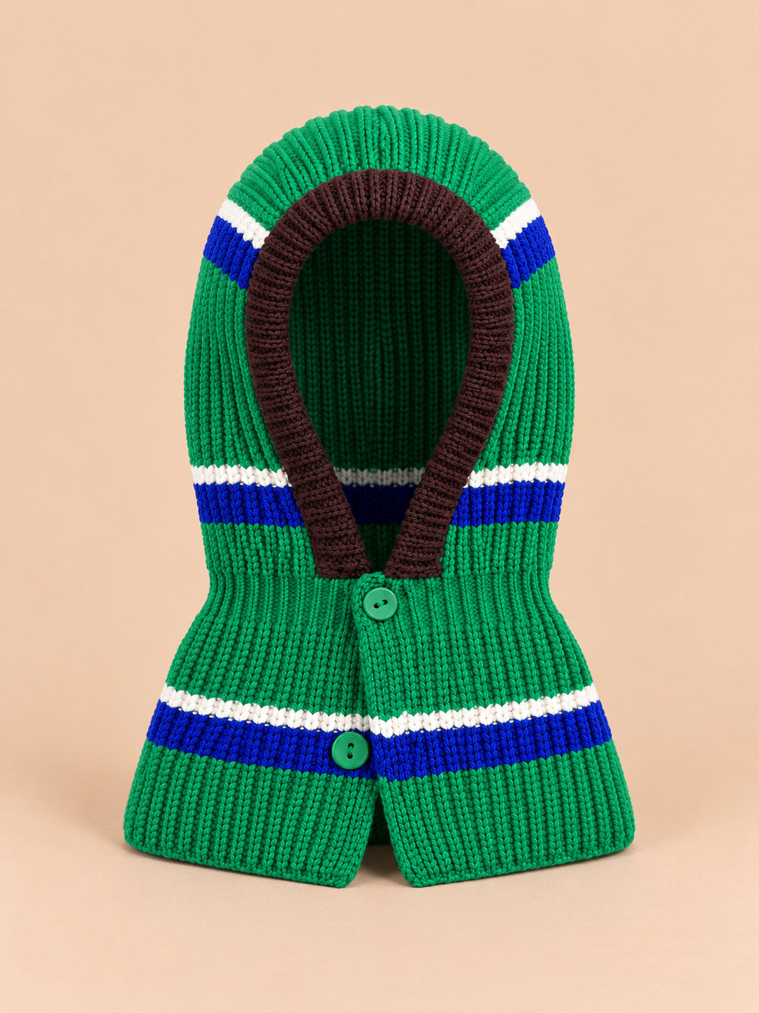 Cagoule enfant rayée modèle A7, vue de face, fond pêche sable