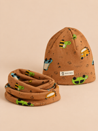 Ensemble bonnet et snood enfant Voiture café, vue de trois quarts.