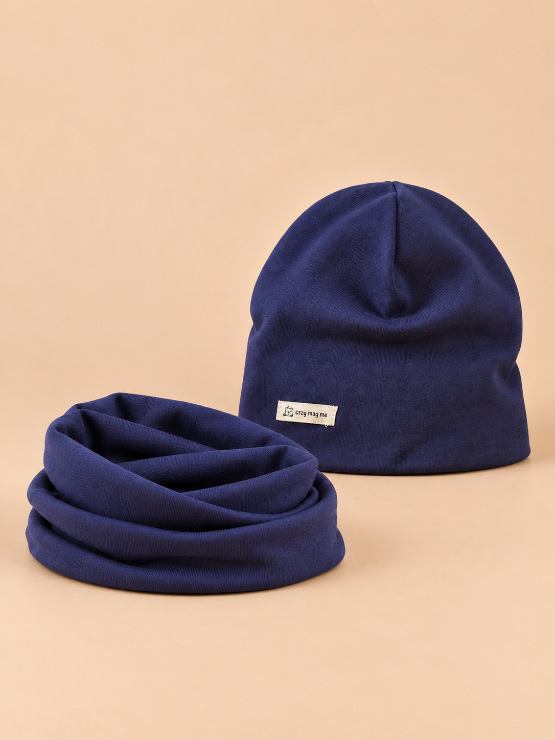 Ensemble bonnet et snood enfant Bleu marine 1, vue de face.