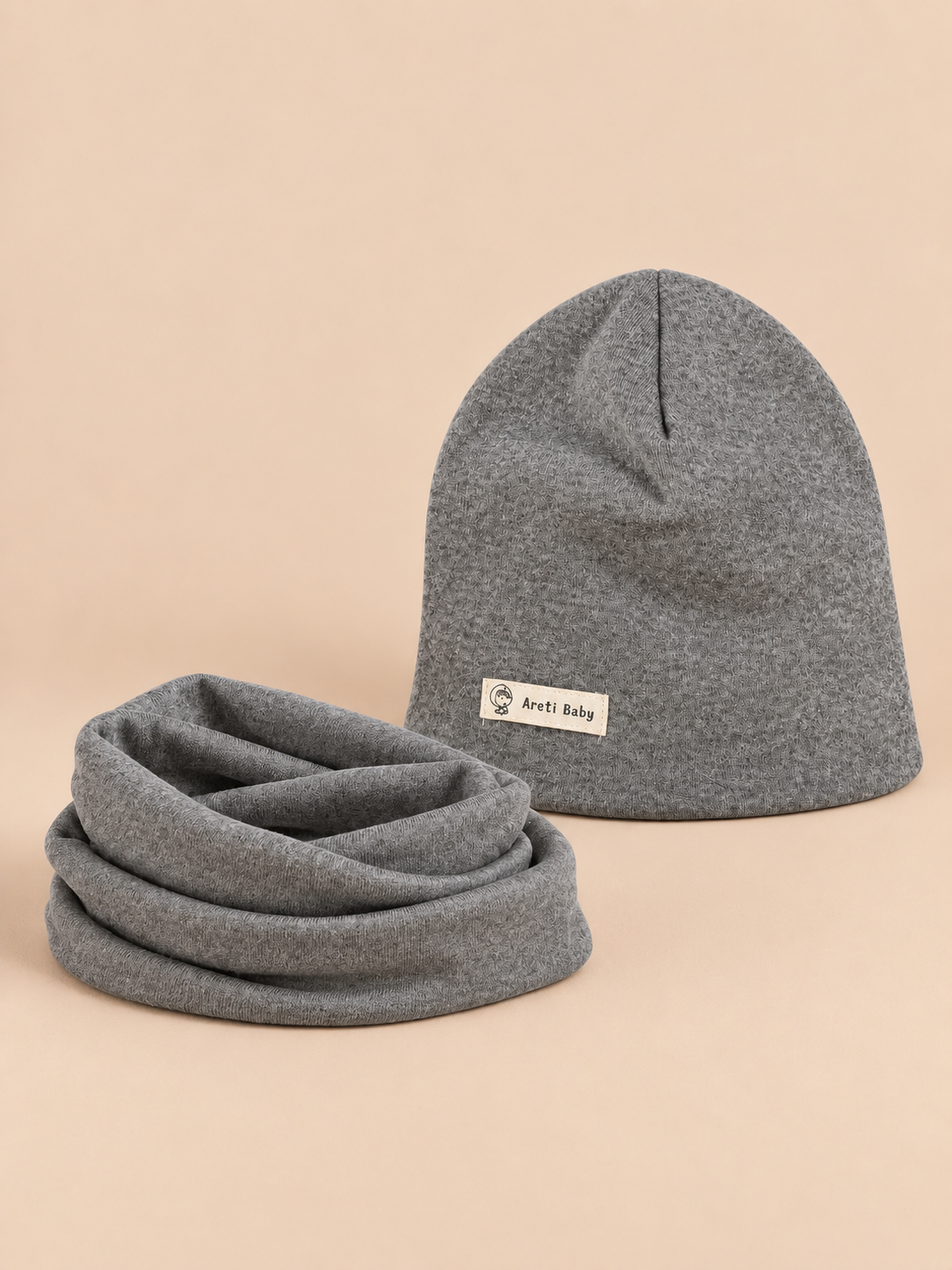 Ensemble bonnet et snood enfant Gris foncé, vue de face.