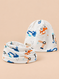 Ensemble bonnet et snood enfant Camion blanc A, vue de face.