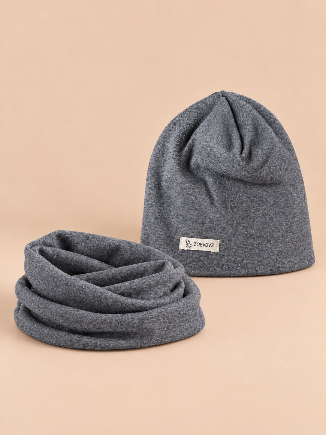 Ensemble bonnet et snood enfant Gris foncé 2, vue de face.