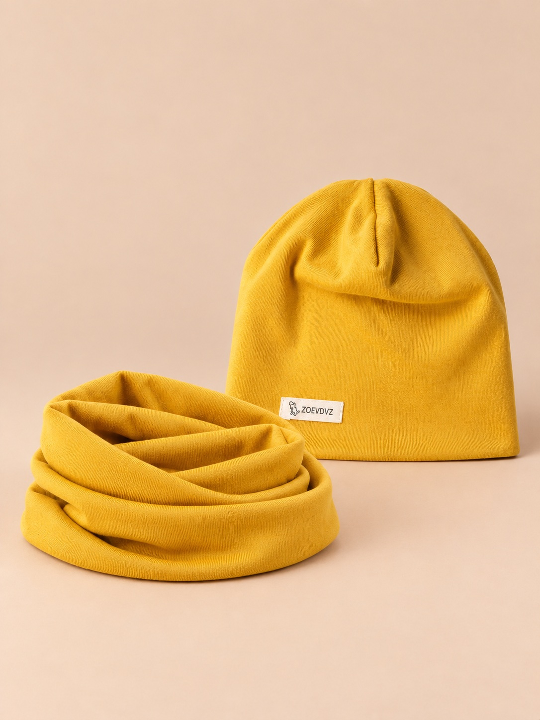 Ensemble bonnet et snood enfant Jaune 1, vue de face.