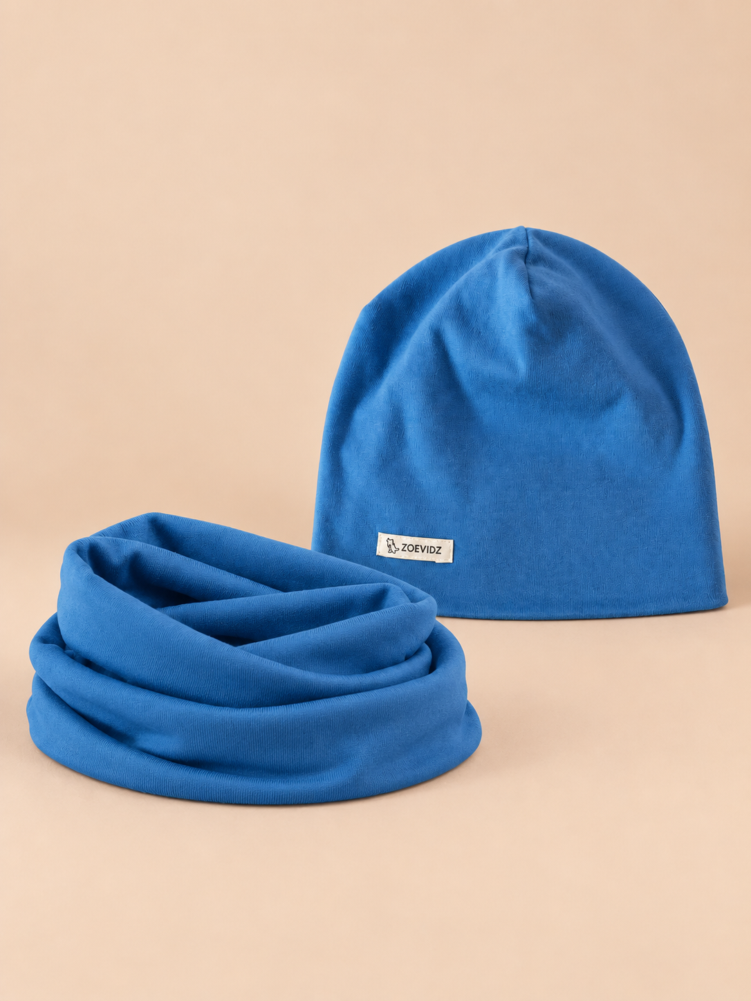 Ensemble bonnet et snood enfant Bleu 1, vue de face.
