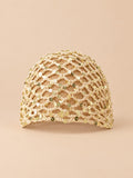 Bonnet foulard en résille au crochet, beige 2, vue de face