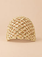 Bonnet foulard en résille au crochet, beige 2, vue de face