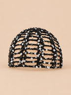 Bonnet foulard en résille au crochet, noir, vue de face