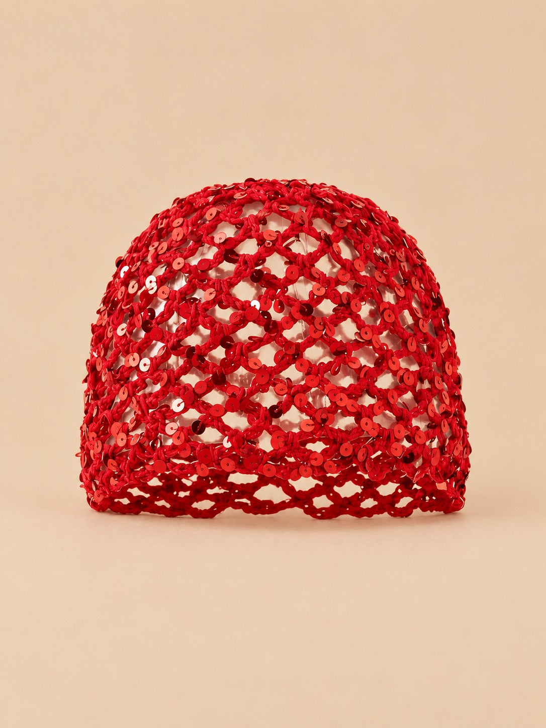 Bonnet foulard en résille au crochet, rouge 2, vue de face