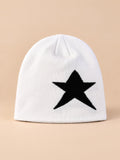Bonnet Hip-Hop Vintage à Étoile Style Streetwear, blanc et noir, vue de face