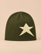 Bonnet Hip-Hop Vintage à Étoile Style Streetwear, vert et beige, vue de face