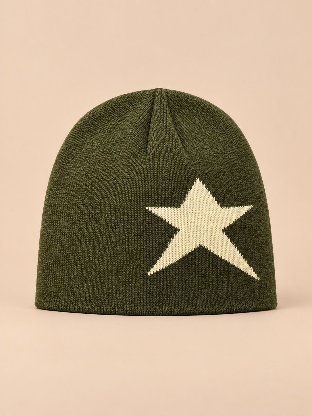Bonnet Hip-Hop Vintage à Étoile Style Streetwear, vert et beige, vue de face