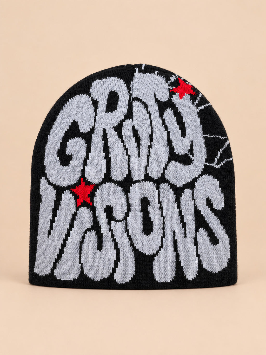 Bonnet hip-hop à lettres GRIND VISIONS, noir et gris, vue de face