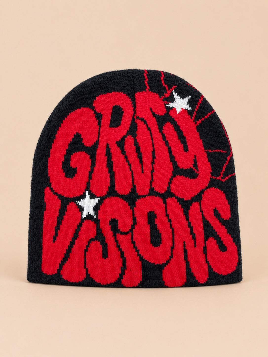 Bonnet hip-hop à lettres GRIND VISIONS, noir et rouge, vue de face