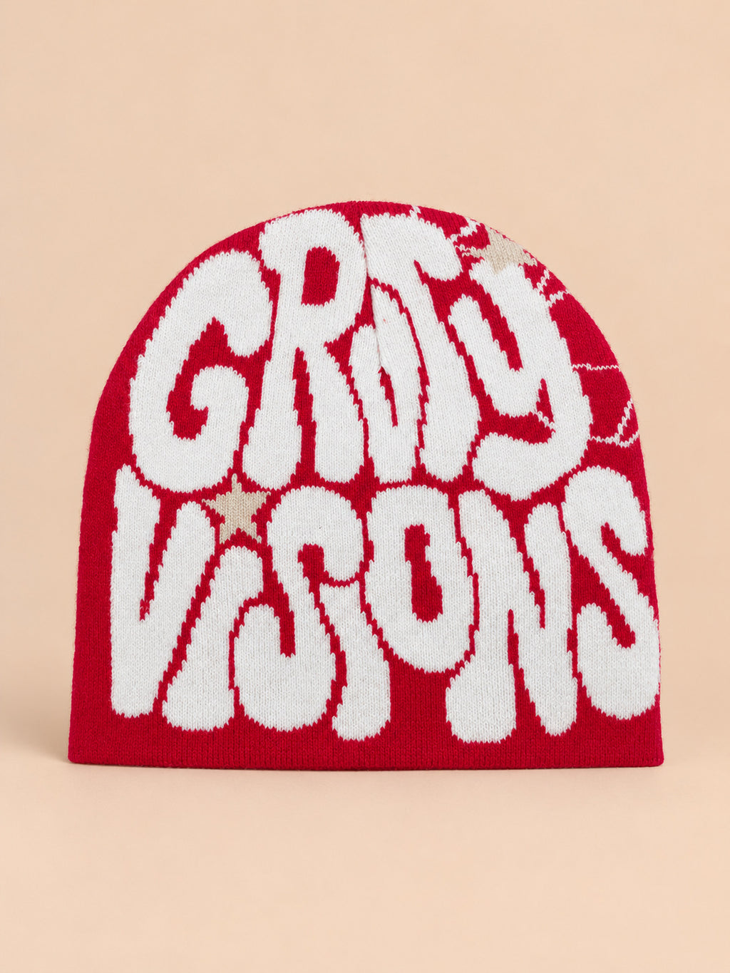 Bonnet hip-hop à lettres GRIND VISIONS, rouge et blanc, vue de face