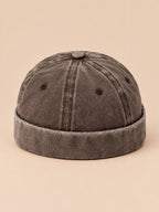 Bonnet marin docker en denim délavé café, vue de face.
