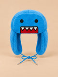 Bonnet enfant bleu à oreillettes en peluche, motif dessin animé, vue de face