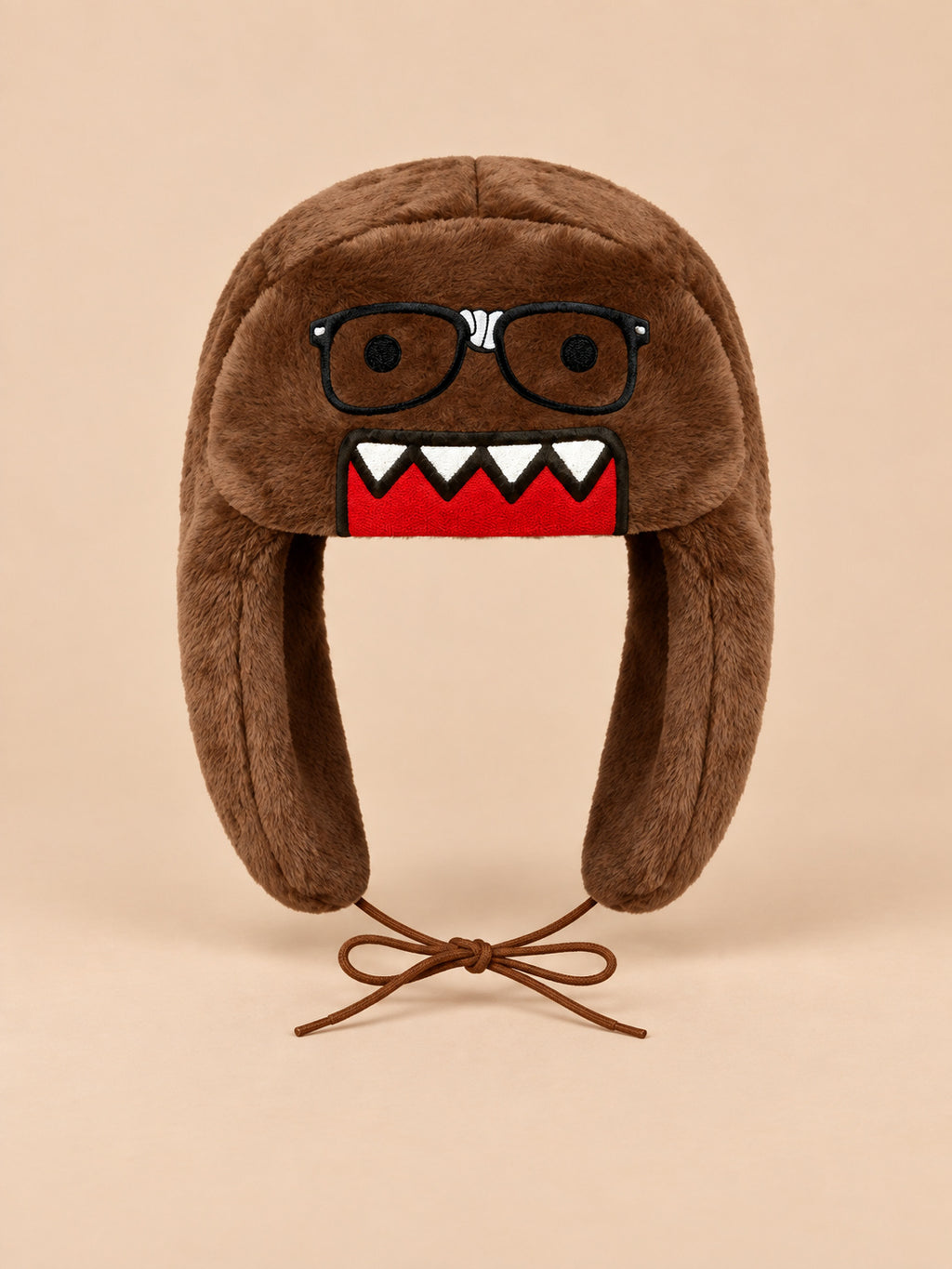 Bonnet enfant roux à oreillettes en peluche et lunettes cousues, vue de face