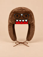 Bonnet enfant roux à oreillettes en peluche et lunettes cousues, vue de face