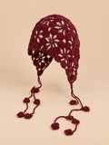 Bonnet pêcheur ajouré au crochet, bordeaux, vue de face