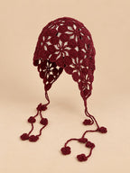 Bonnet pêcheur ajouré au crochet, bordeaux, vue de face