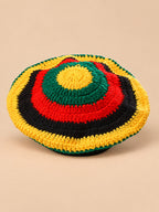 Bonnet tam rasta au crochet multicolore à cercles, vue de face.